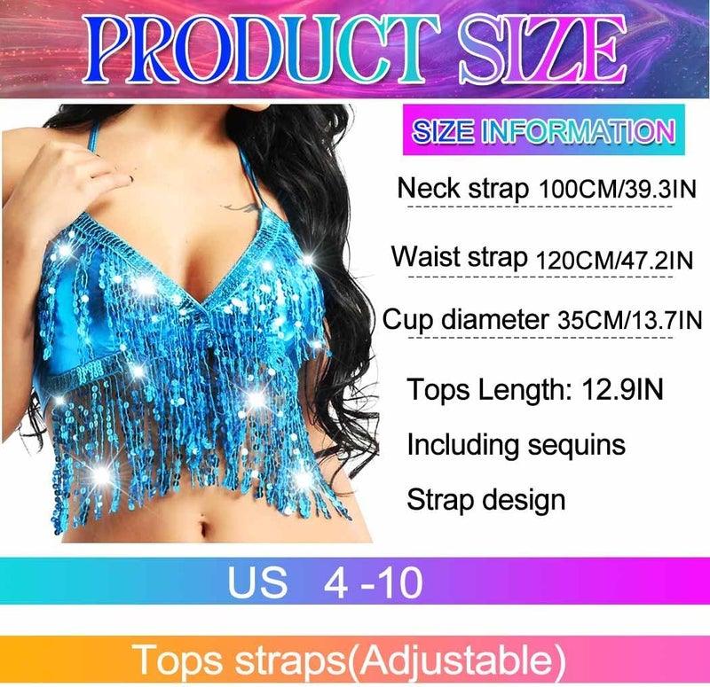 Nicute Silver Sequin Top Fringe Bra Top Sparkly Belly Dance Tops for Women - Image 5